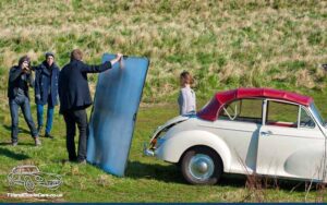 TV Film Movie Action Vehicle Scotland Morris Minor Convertibile Photoshoot Arthurs Seat