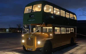 TV Film Movie 1959 Daimler Alexander Glasgow Corporation Double Decker Bus Front Night