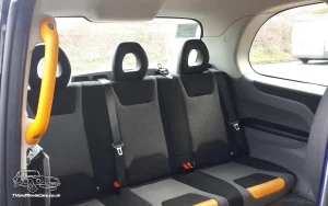 TV Film Movie Action Vehicle Scotland 2019 LEVC TXE Taxi Essex Interior Cabin Rear Seats