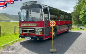 TV Movie Film Vehicles Wedding Event Hire Glasgow Scotland Plaxton 1980 Action Shot Front NS Bus Stop
