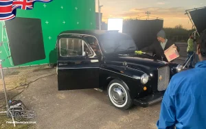 TV Film Movie Action Vehicles Scotland UK Carbodies Fairway Black Taxi 1997 On Set