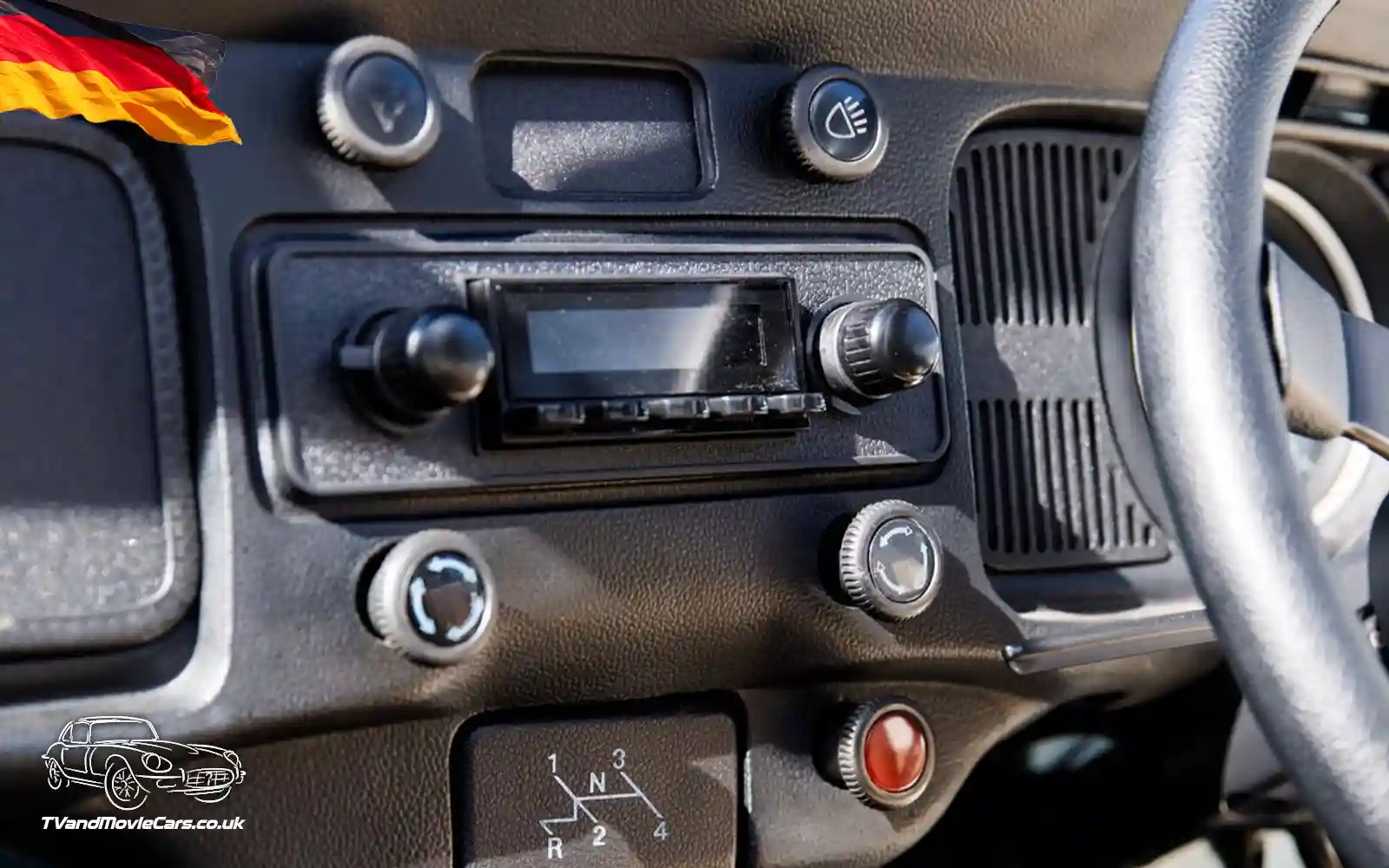 TV Film Movie Action Vehicles Scotland UK Electric Car VW Beetle Convertible 1972 Interior dashboard radio