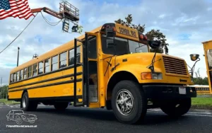 TV Film Movie Action Vehicles Scotland USA American International 3800 7.2L V8 School Bus 1997 - NS Front On Set
