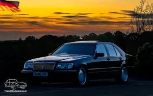 TV Film Movie Action Vehicles Scotland and UK Mercedes S Class 1998 Front NS Sunset
