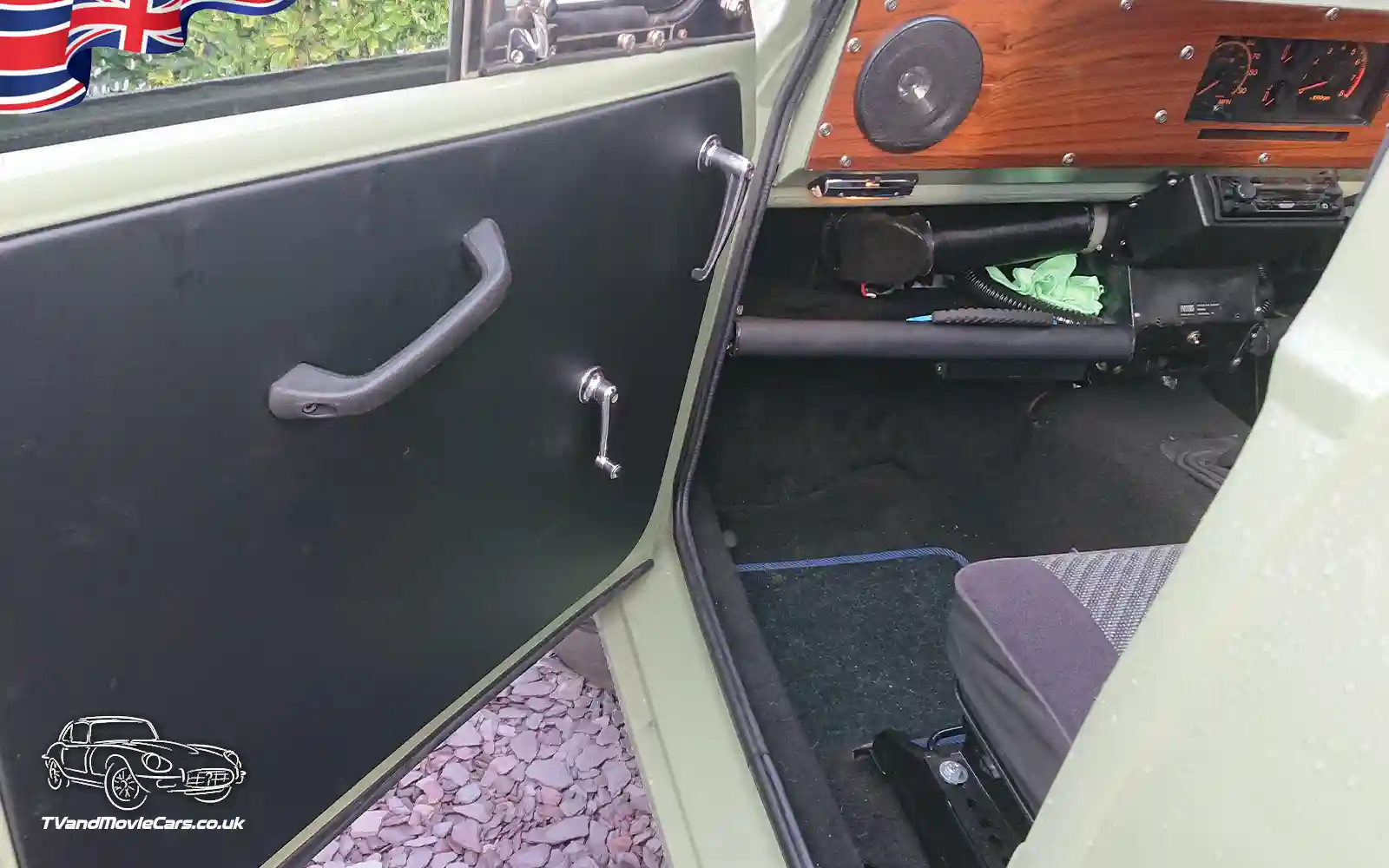 TV Film Movie Action Vehicles Scotland UK Cars Morris Minor Pick Up 1972 Interior NS Door